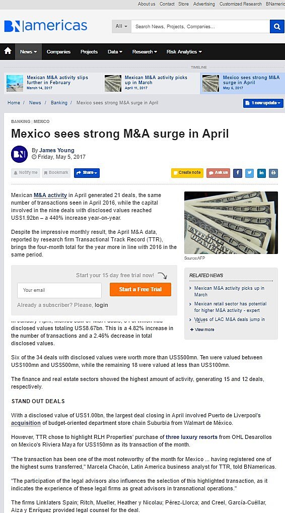 Mexico sees strong M&A surge in April